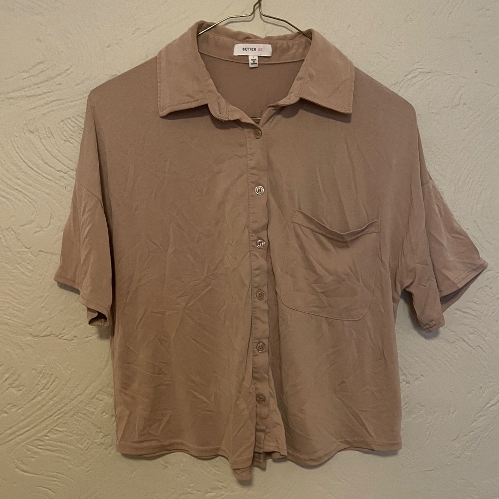 Tan cropped button down